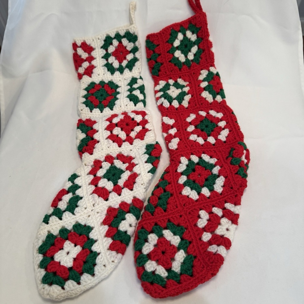 Handcrafted Crochet Holiday Stockings - Red, Green, and White - Picture 3 of 7